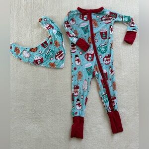 Little sleepies Christmas drinks and cookies 2024 with matching bandanna bib